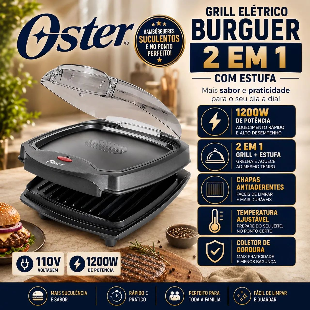 Grill Elétrico Oster 2 em 1. Zero.  - Foto 2