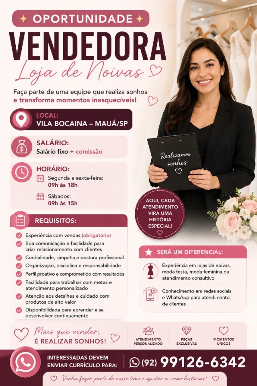OPORTUNIDADE | VENDEDORA - LOJA DE NOIVAS