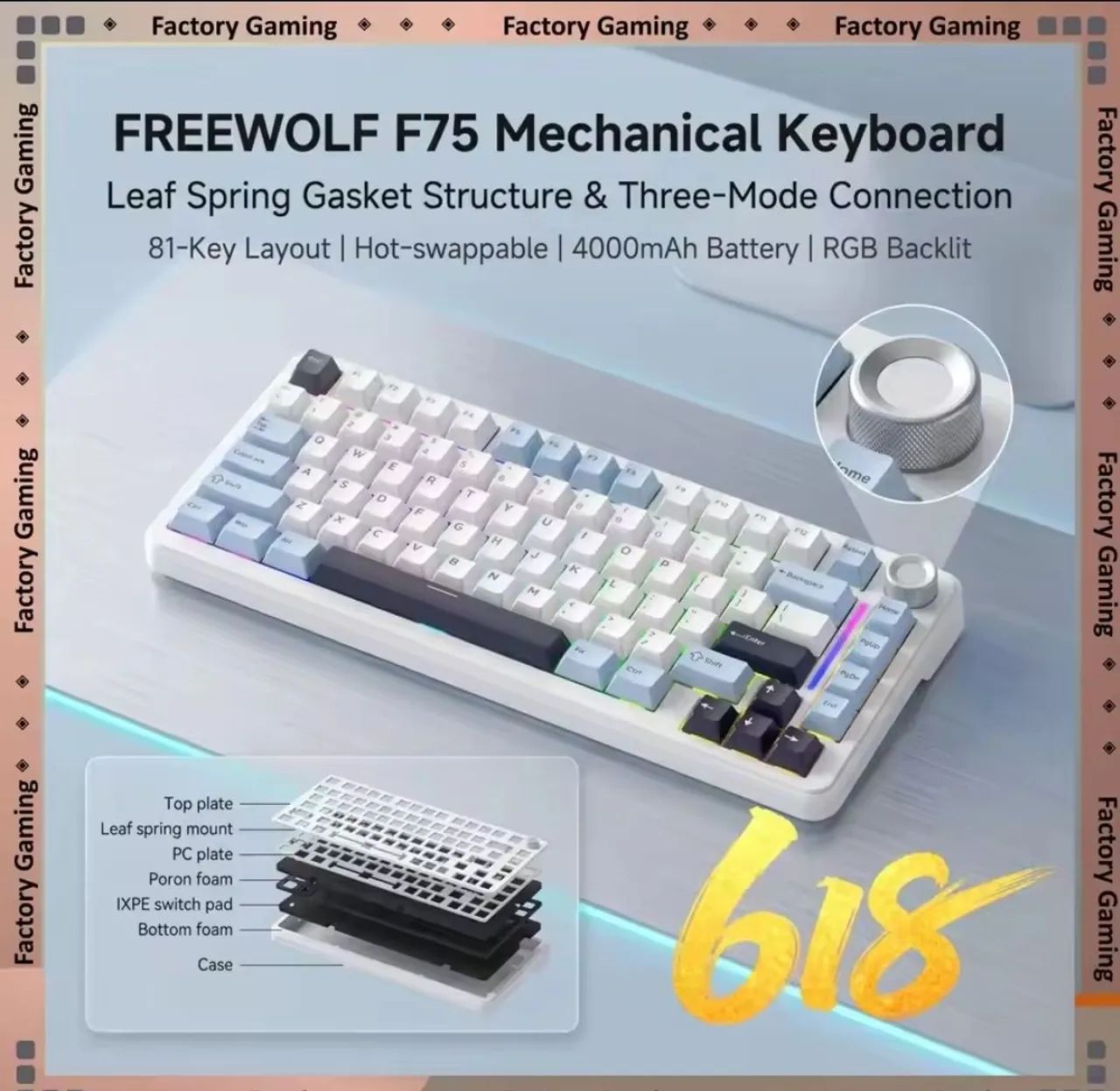Teclado Mecânico Freewolf F75  - Foto 3