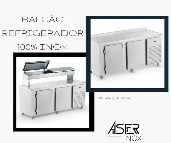 Balcão industrial medida 150 100% inox-Condimentadora 12x no cartão
