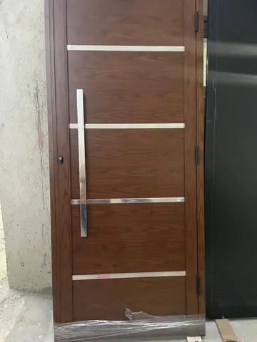 Porta de entrada lambril de alumínio, completa, sob medida, dobradiça e pivotante  - Foto 3
