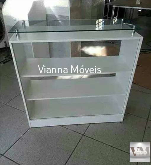 Balcão Caixa em L + Balcão Vitrine com Tampo de Vidro + Colmeia - Foto 3