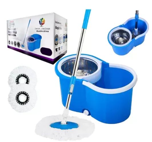 Balde Spin Mop 13 Litros Giratório Cesto Inox Esfregão + Refil Extra - z859