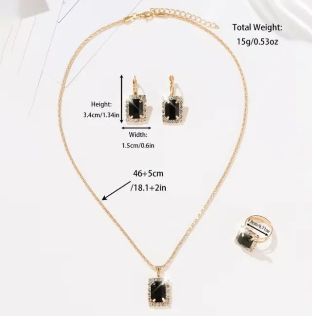 Anel Colar Brincos e Relógio Tudo Combinando Dourado com Preto - Foto 3