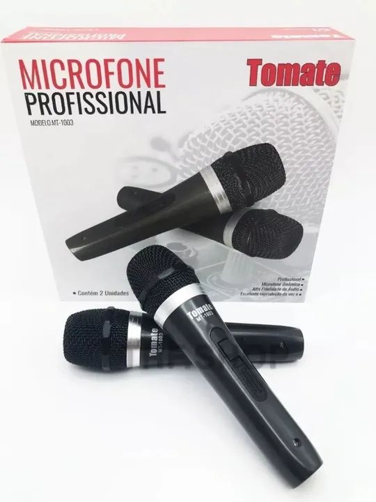 Microfone Com Fio Duplo Profissional Metal Mt-1003 - Tomate - Loja Coimbra Computadores  - Foto 3