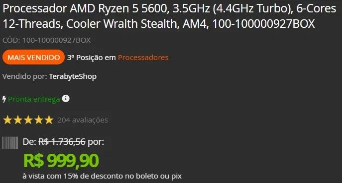 Processador Ryzen 5 5600 AM4 OEM AMD PC gamer 6 NUCLEOS - Foto 2