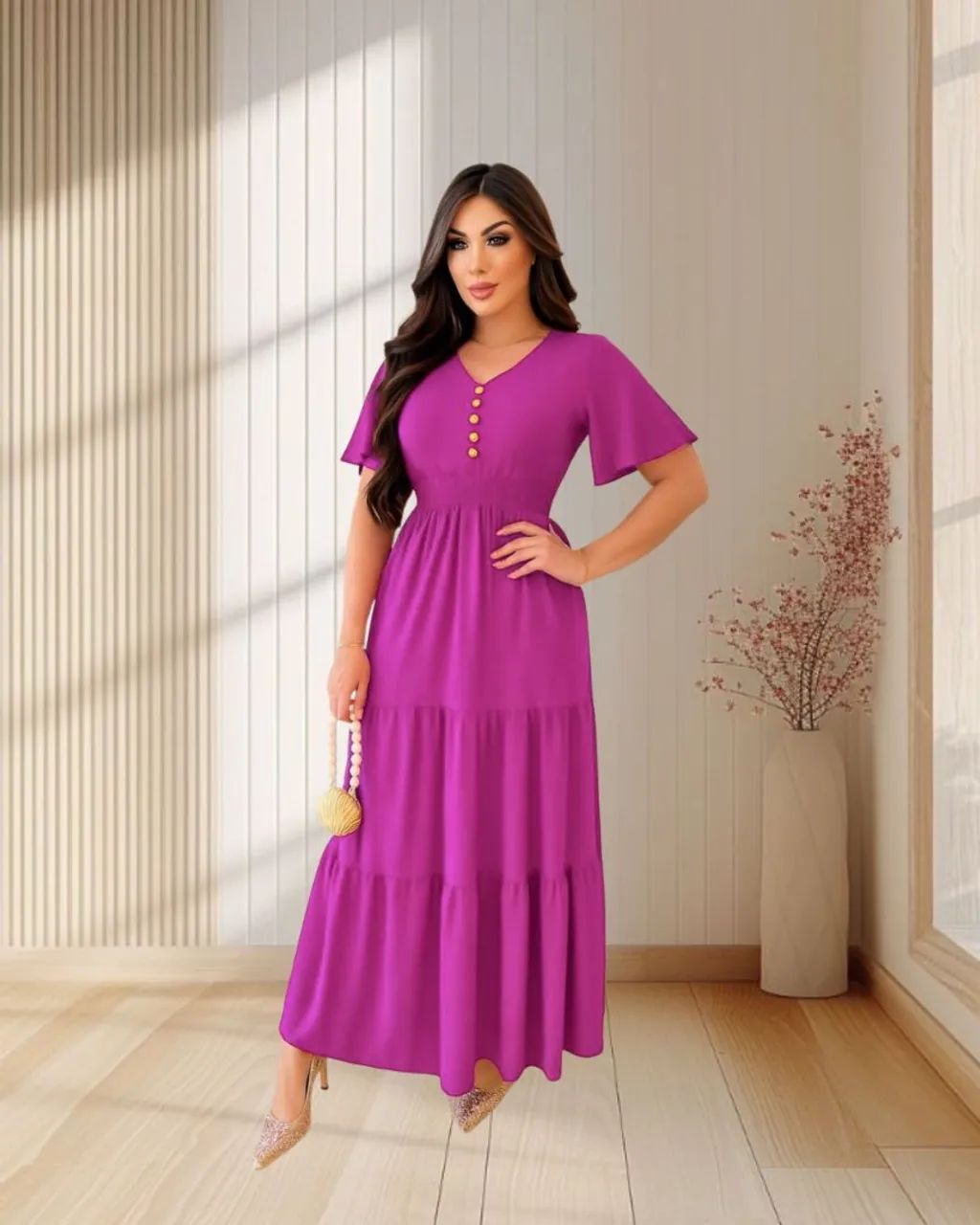 Vestido Longo Suede Moda Feminina Casual