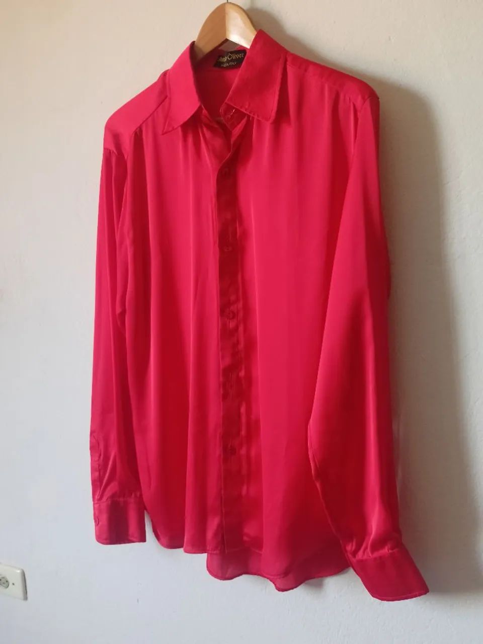 Camisa masculina social seda vermelha mangas longa  - Foto 5