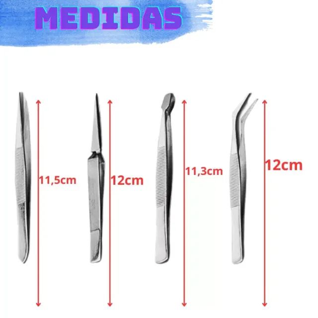 Kit Jogo de 4 Pinças Aço Manutenção Celulares Notebook Eletrônicos Reballing  - Foto 2