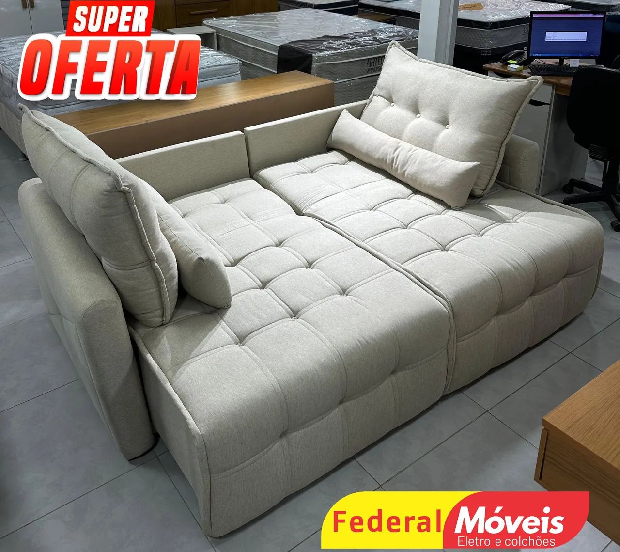 Sofá Cama 2,15m Espuma D33 em Linho - Fazemos Entregas  - Foto 2