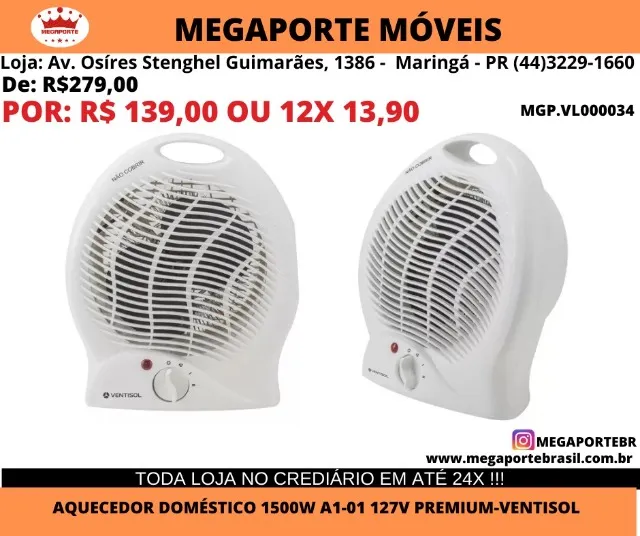 Aquecedor de Ar Termo Ventisol 127V 1500W