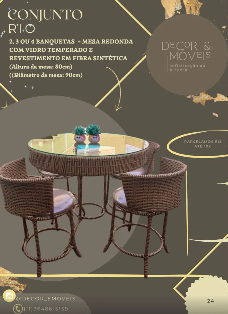 Conjunto Rio - Mesa Redonda e Banquetas