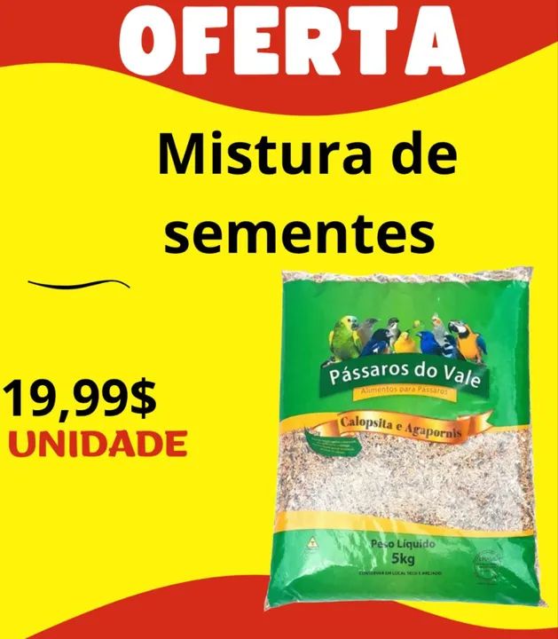 Mistura de sementes para Calopsita e Agapornis 5kg - Pássaros do Vale