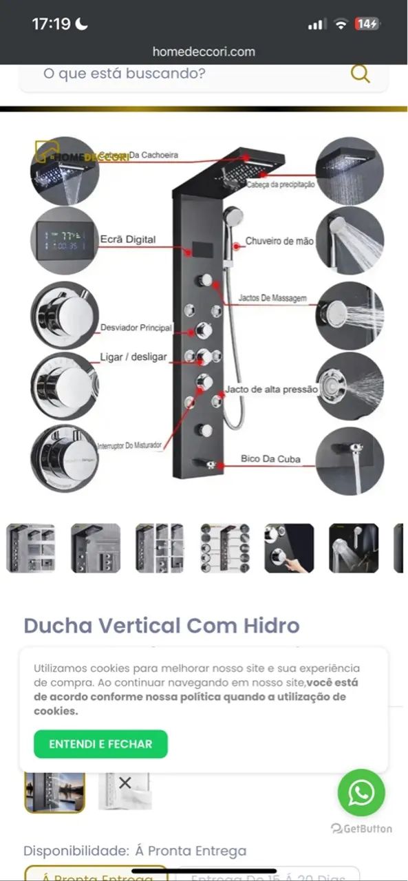 Ducha vertical com hidro cascata led inox preta aquarelax - Foto 2