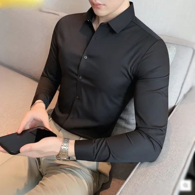 Camisa Social Preta com elastano, não amassa!