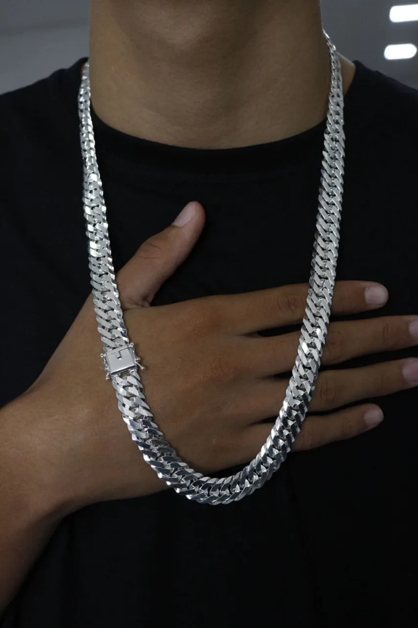 Corrente de Prata Masculina - Duplo Grumet 13mm 70cm - Prata 925