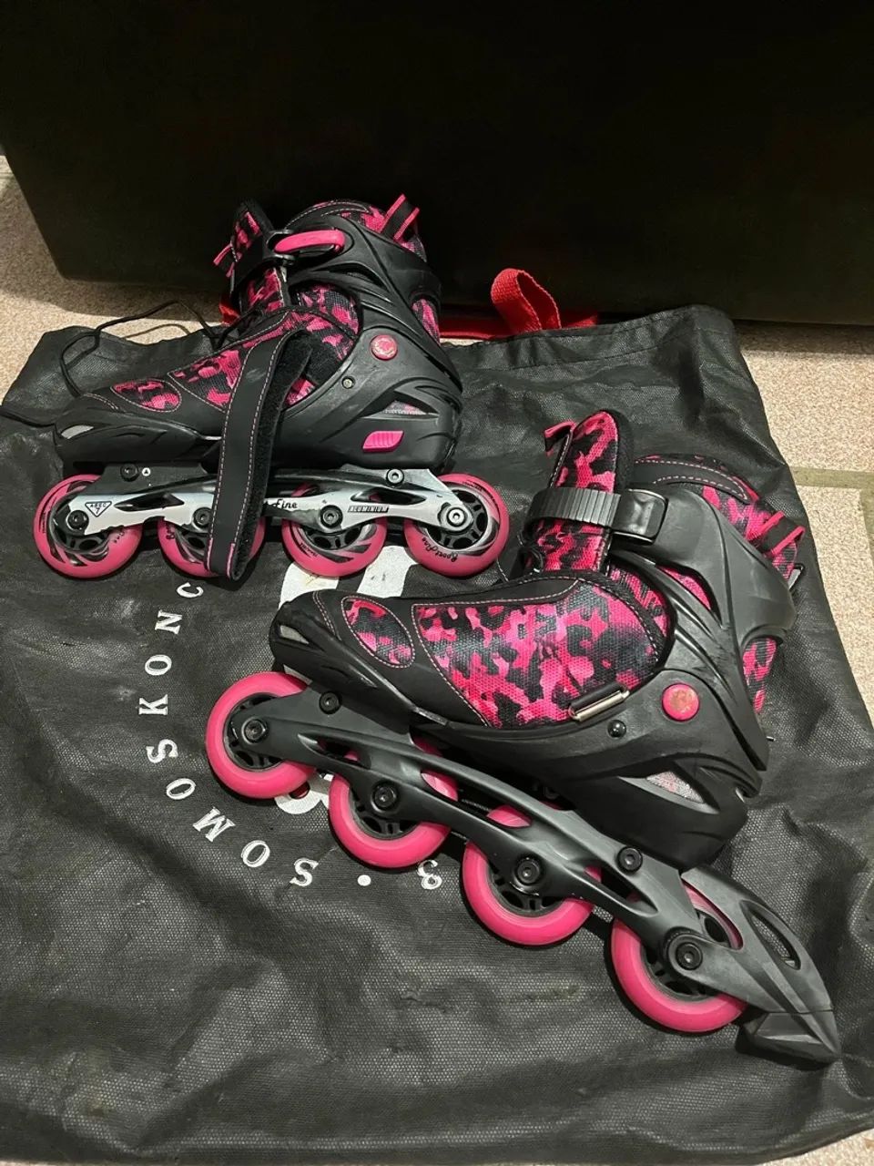Patins Inline Rosa e Preto - Sport Fine - Foto 3