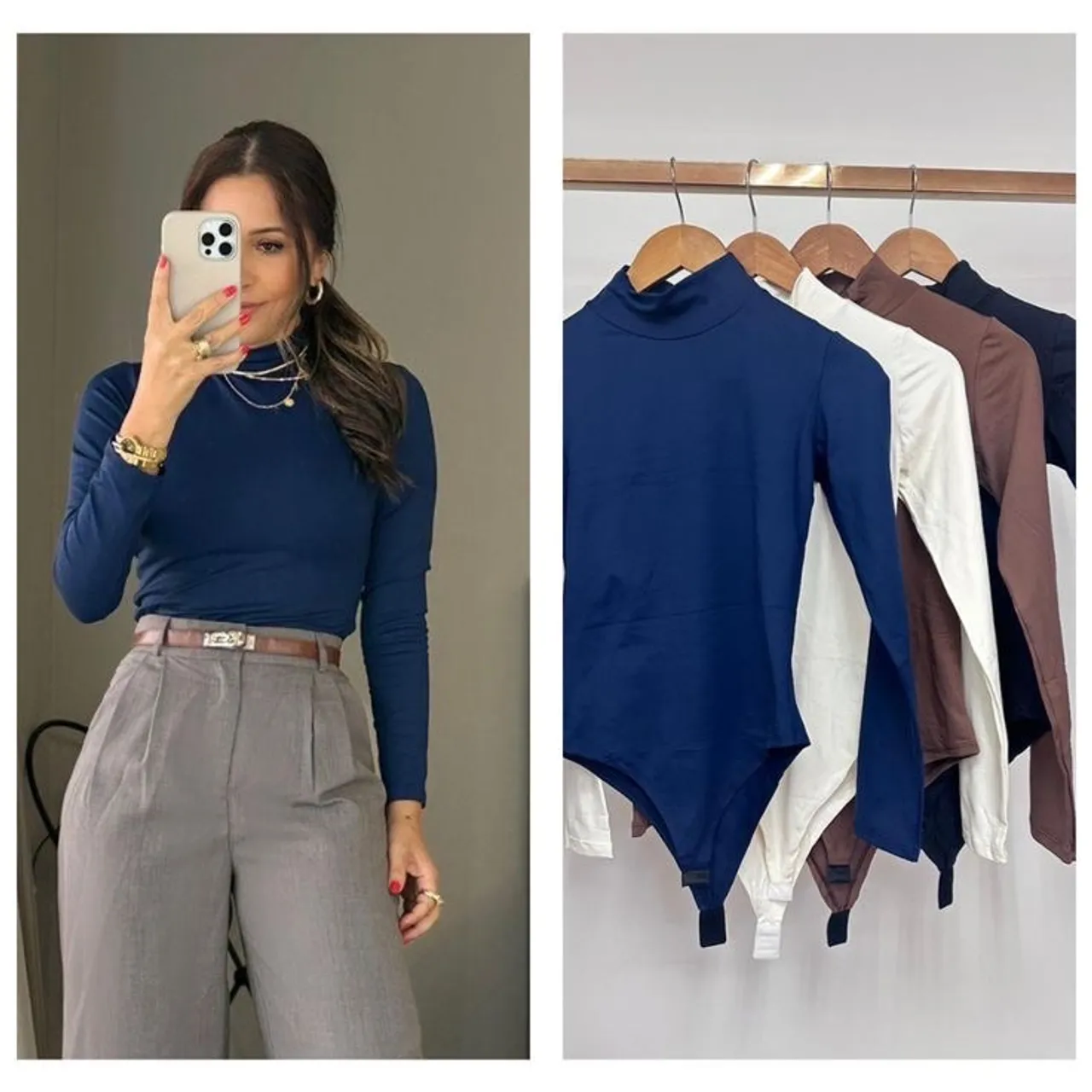 Body manga longa gola alta - Elegância e Conforto