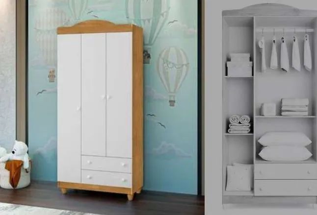 Roupeiro infantil Nature/branco 