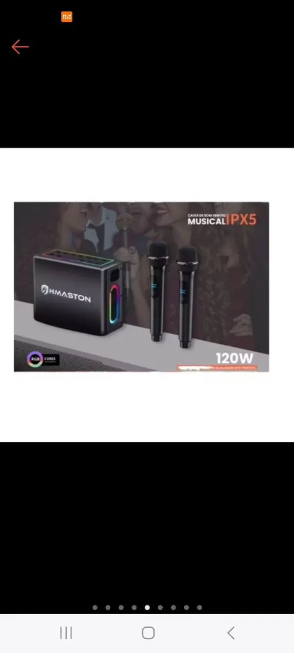Caixa de Som Portátil Musical IPX5 HMASTON 120W com 2 Microfones