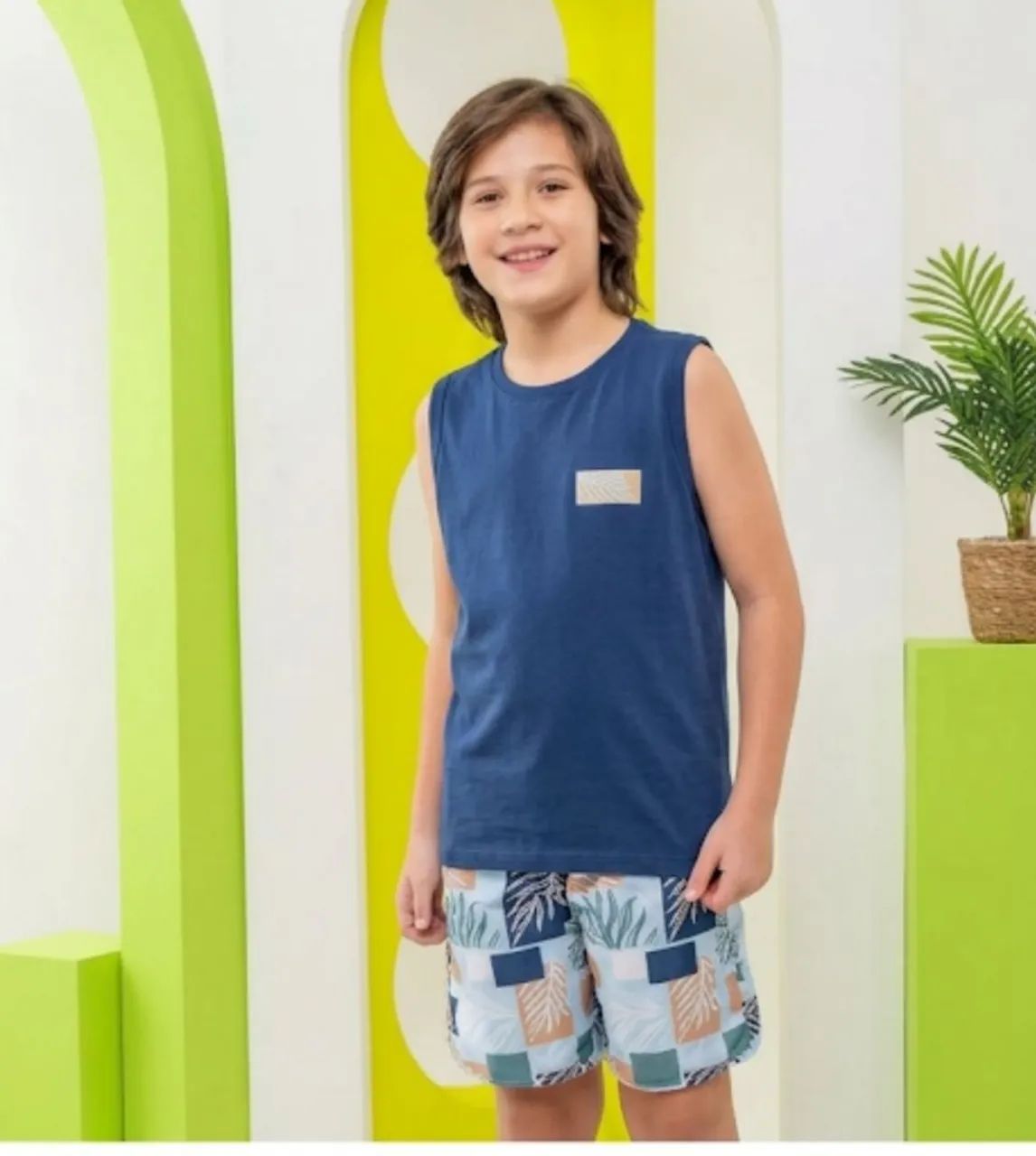 Conjunto com camisa regata de algodão e short em Tactel estampado  - Foto 2