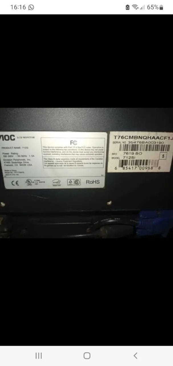 Monitor AOC 17" 712Si - Funcionando - Retirada Manoel Ribas - Foto 4