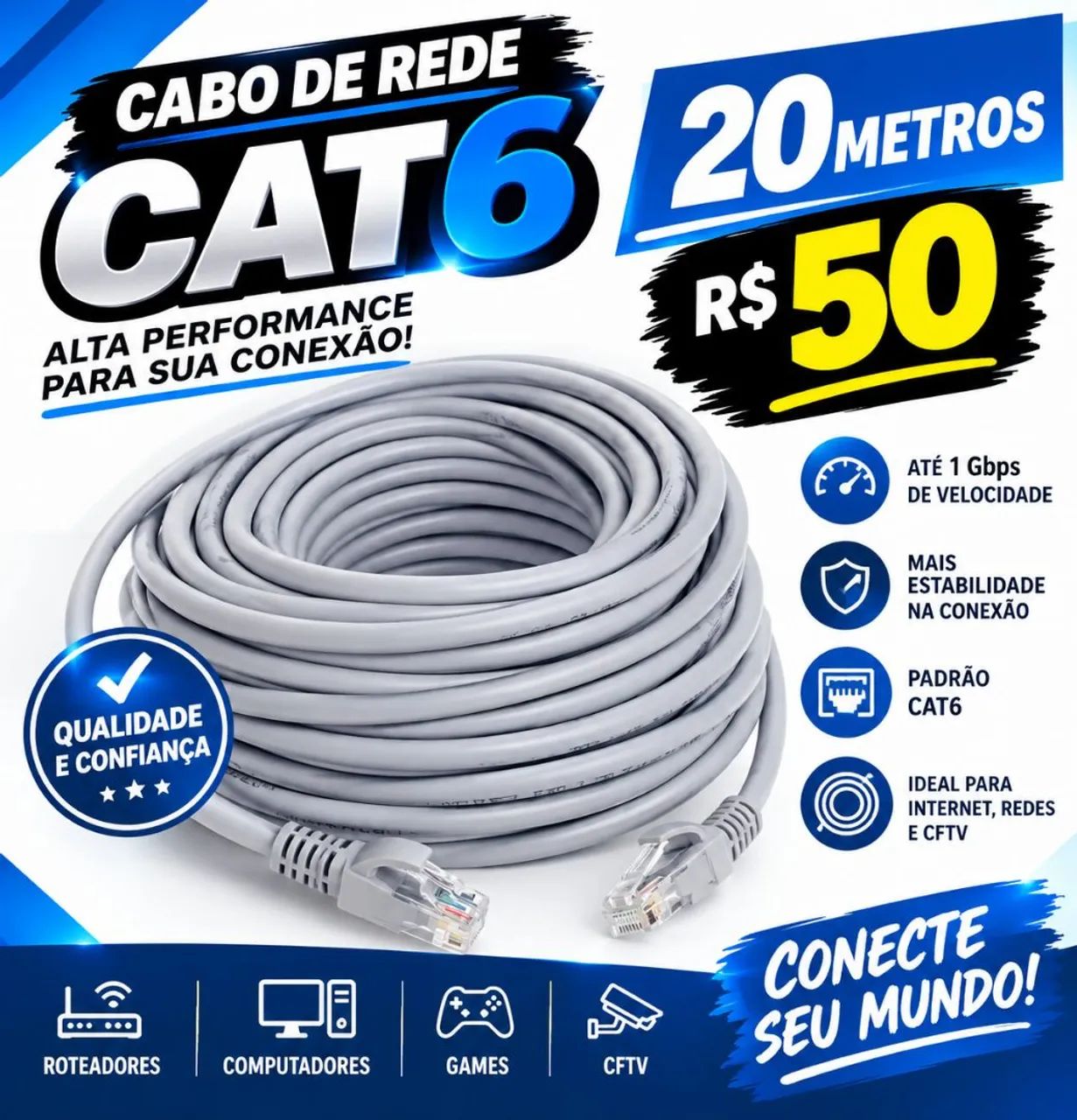 Cabo de rede CAT6 20 metros 