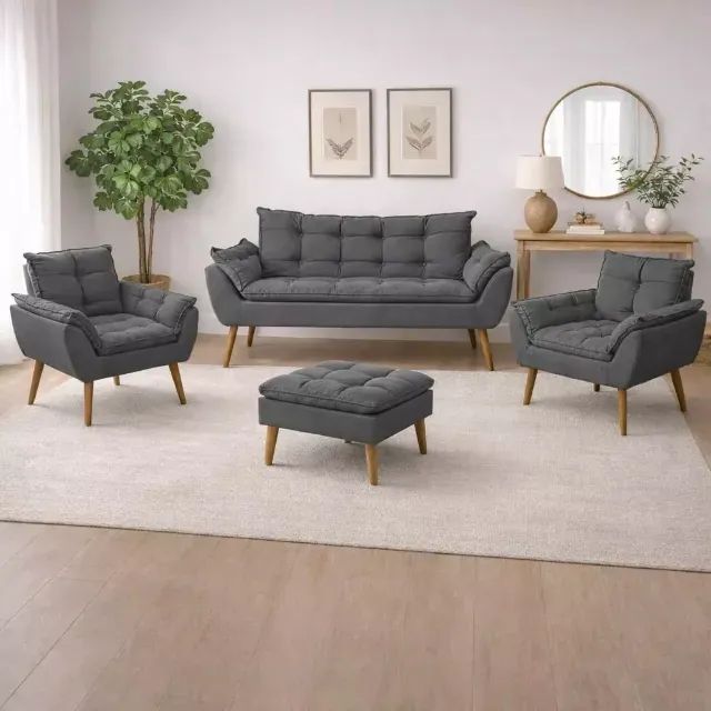 OFERTA - Kit Sofá 2 lugares com Puff + 02 Poltronas - Foto 2