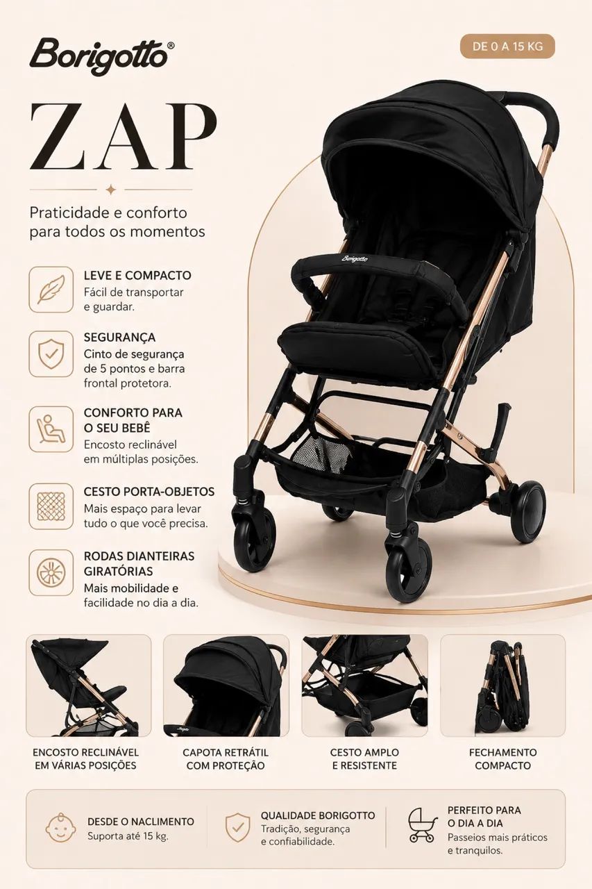 Carrinho bebê borigotto zap