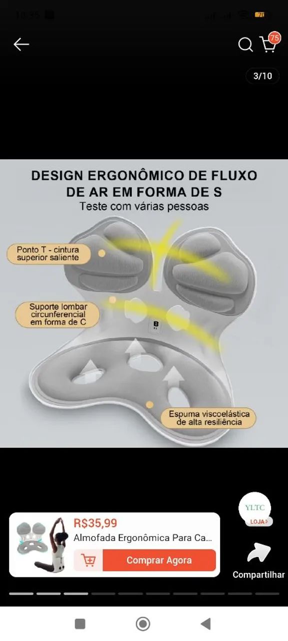 Almofada ergonomica S - Suporte lombar corrige postura - Foto 5