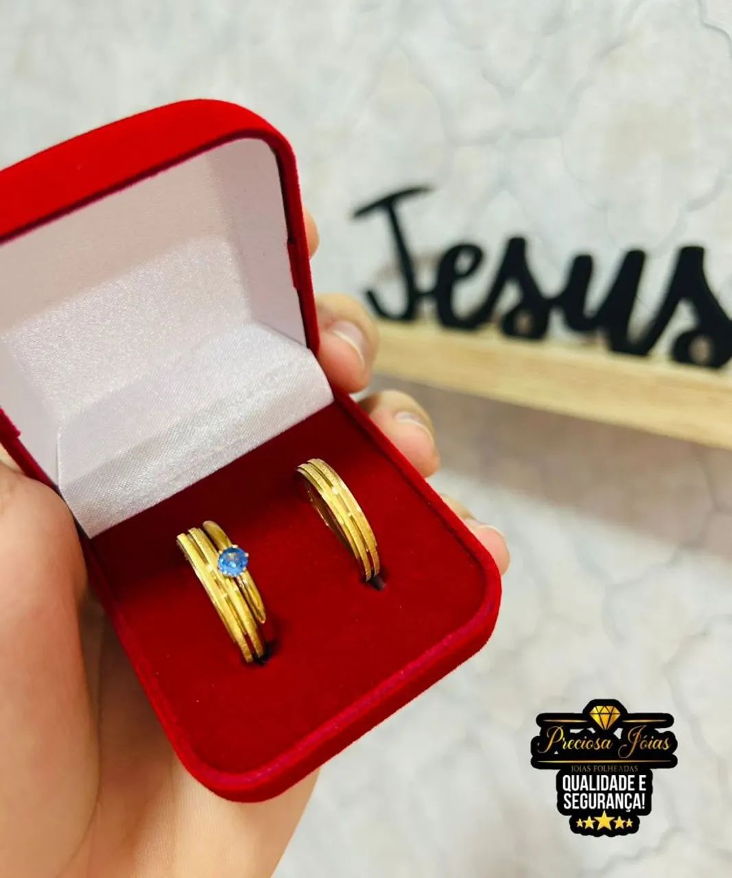 Alianças de aço inoxidável banhadas a ouro  - Foto 4
