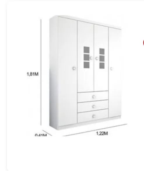 Guarda Roupa Branco Infantil 4 Portas 3 Gavetas 100% MDF - Peroba Móveis Infantis 