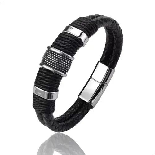 2 Pulseira Masculina Inox e Couro - Foto 5