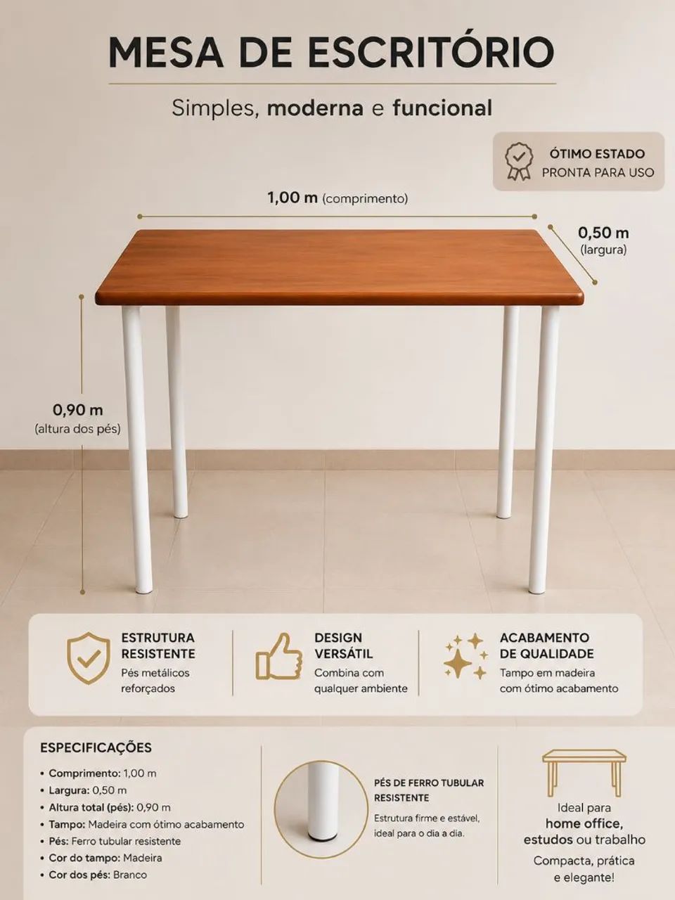 Mesa retangular madeira maciça 