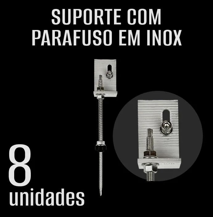 KIT FIXAÇÃO TELHA FIBROCIMENTO PARAFUSO INOX MADEIRA PARA 4 MODULOS FOTOVOLTAICO - Foto 2