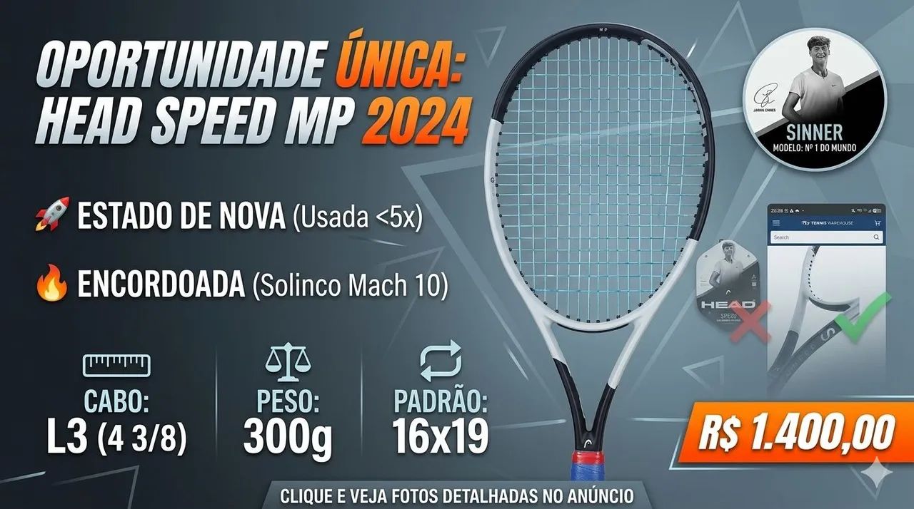 Oportunidade Única: Raquete Head Speed MP 2024 - ESTADO DE NOVA! L3. Sinner Modelo<br>