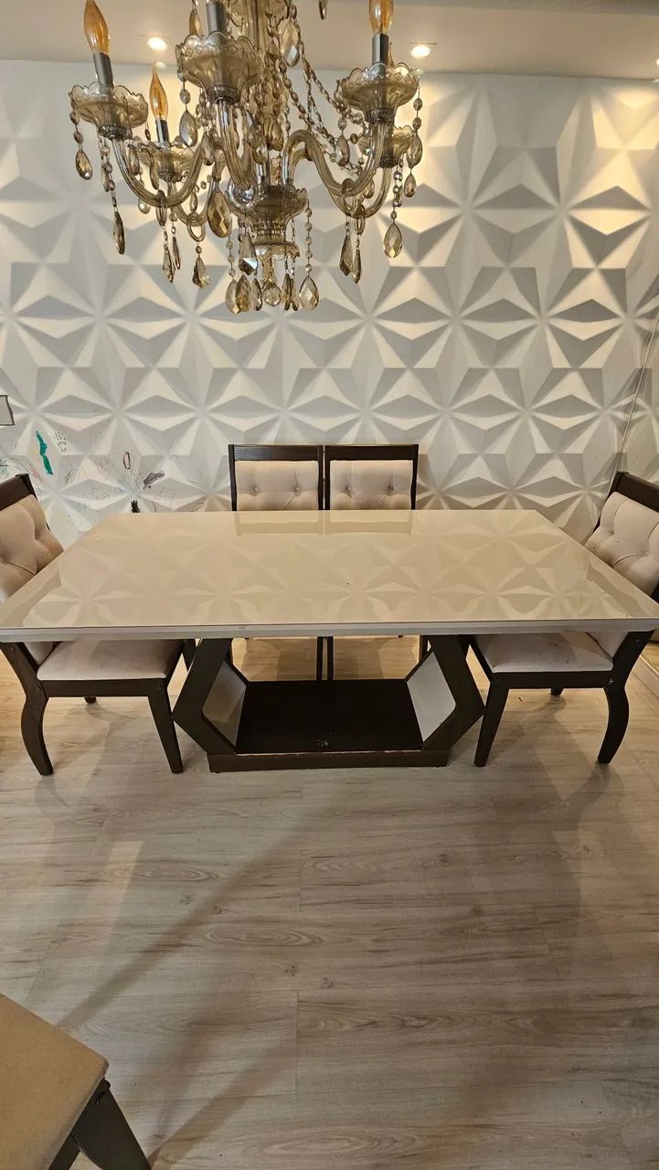 Mesa de vidro off white com seis cadeiras. - Foto 4