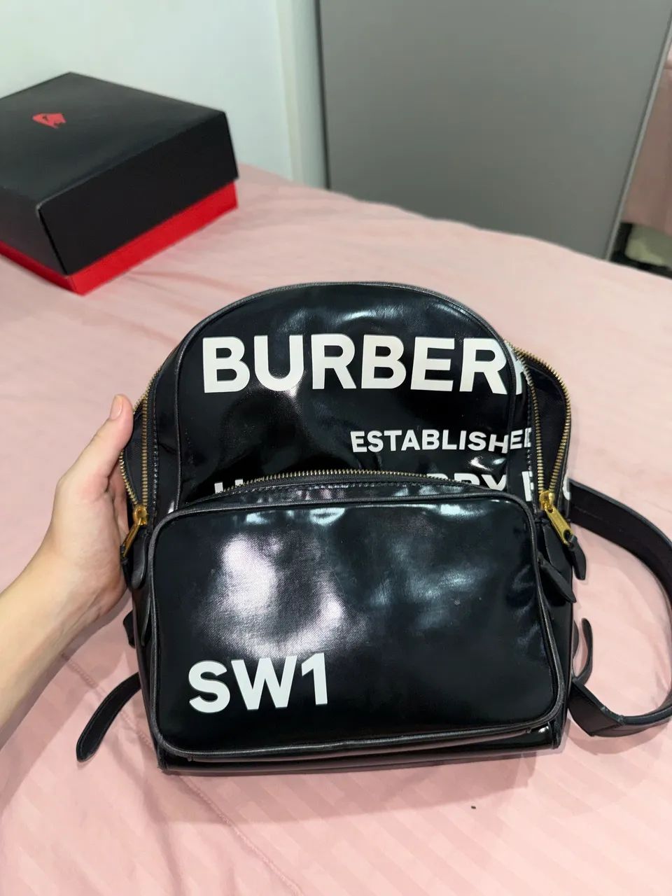 Burberry Logo Print Backpack Original - Preta