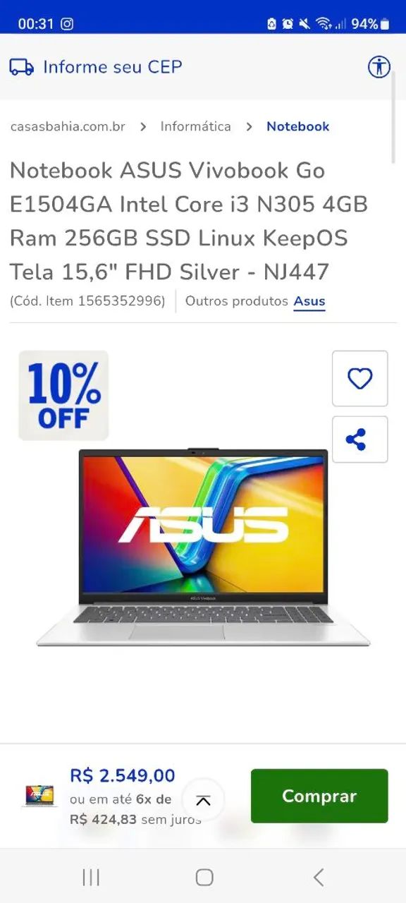 Vendo notebook ASUS