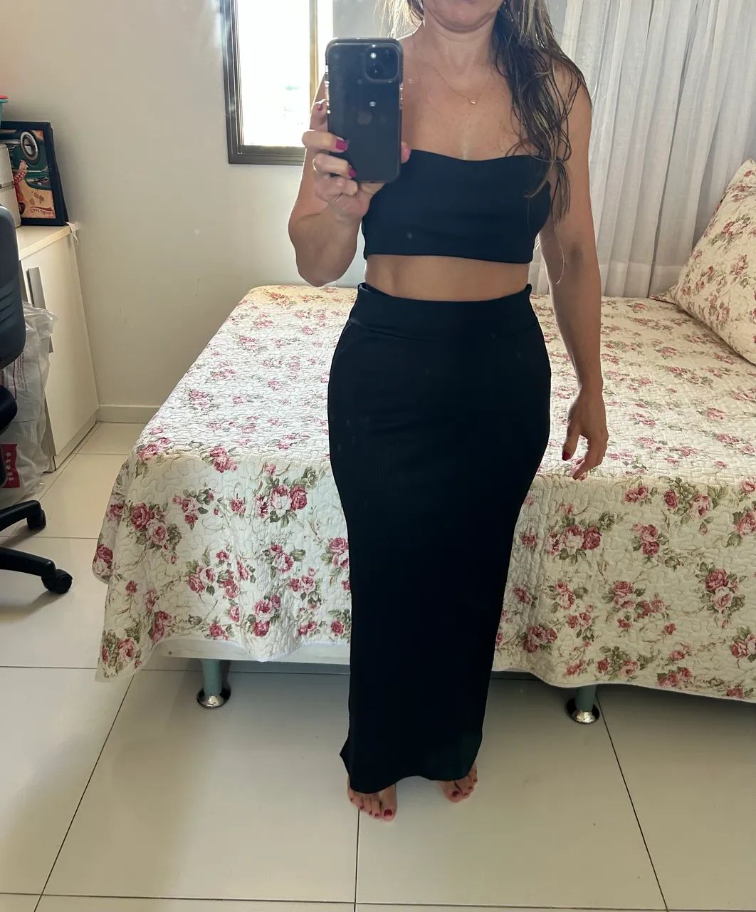 Conjunto malha saia e cropped 