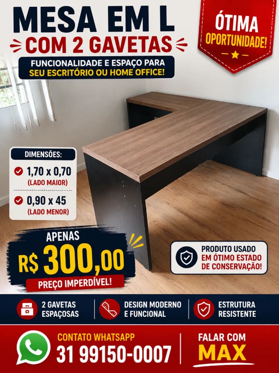 Mesa de Escritório em L