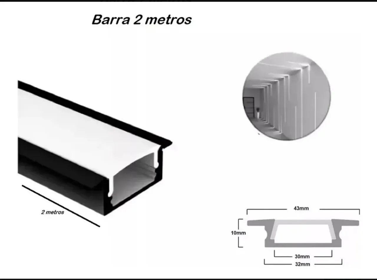 Kit 5 Perfil de Led 30mm ( 3cm ) Barra de 2 Metros cada - Foto 2