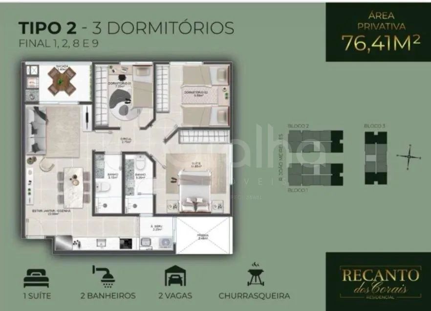 Apartamento no Abraão com 76,41 m2