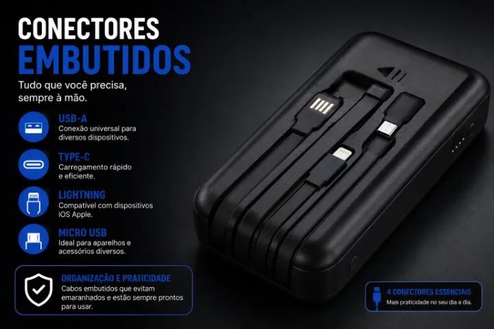 Power Bank BLACKULTRA 20000mAh Solar com 4 Cabos Embutidos USB-C Micro USB e iOS - Foto 4