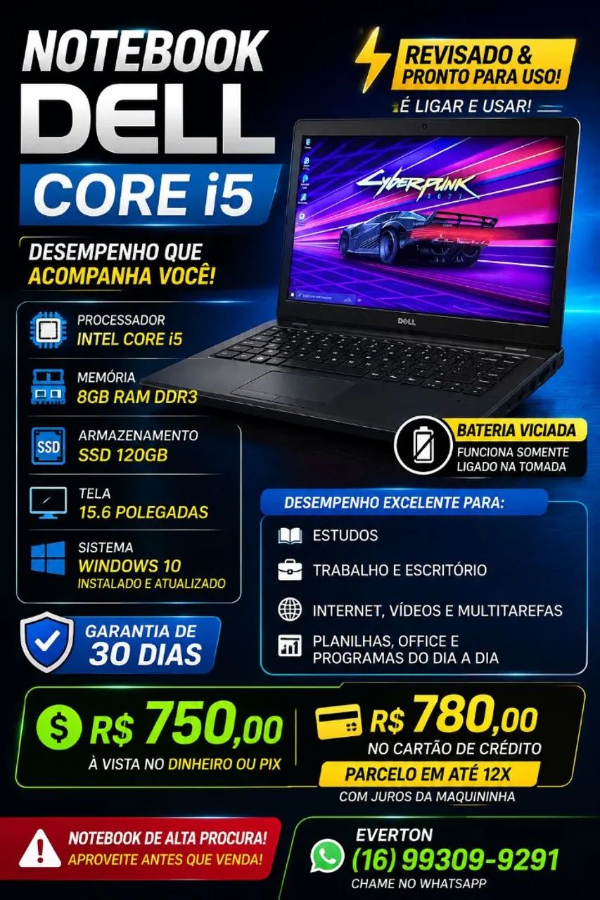 Notebook Dell Core i5 8Gb + Ssd , Pronto pra uso!! - Foto 3