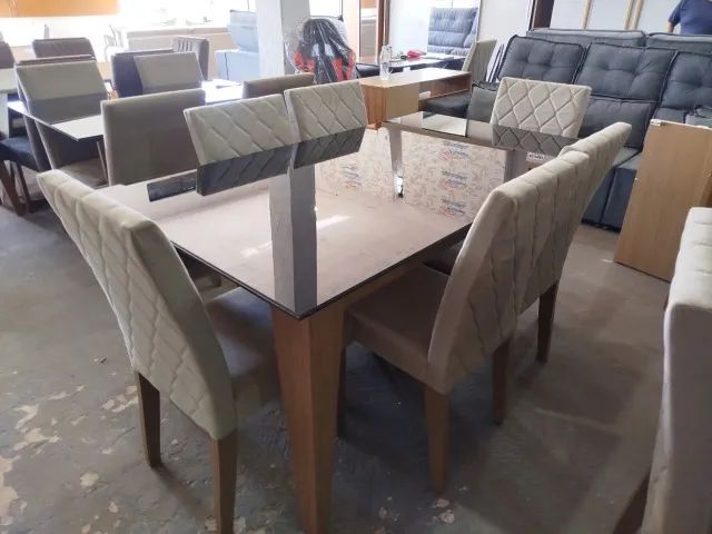 Mesa De Jantar 6 Cadeiras Nova Tampo MDF Com Vidro Lacado  - Foto 2