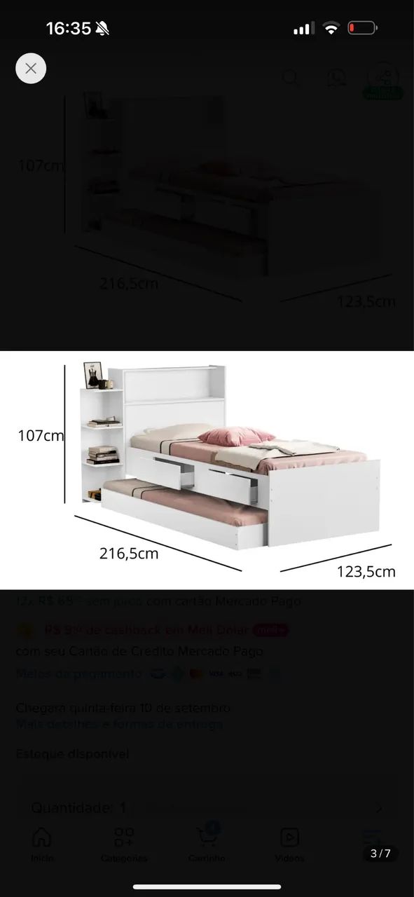 Cama de solteiro com auxiliar 
