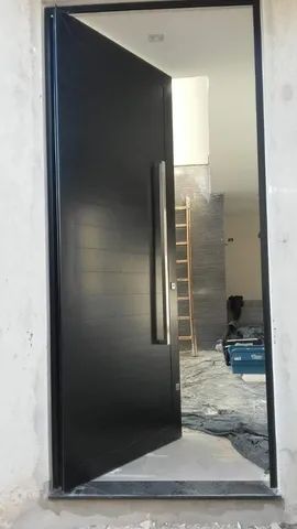 Porta de entrada lambril de alumínio, completa, sob medida, dobradiça e pivotante  - Foto 6