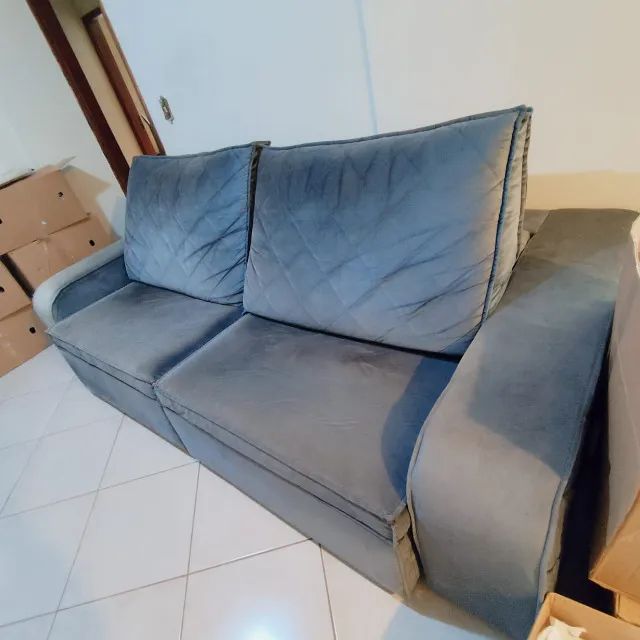 Sofá retrátil e reclinável cinza veludo Sofás e Poltronas Zona 03
