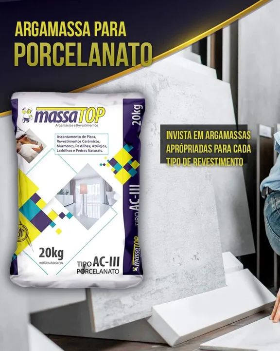 Argamassa para porcelanato AC3 R$27,60 à vista -R$33,00 cartão Massa Top 20kg
